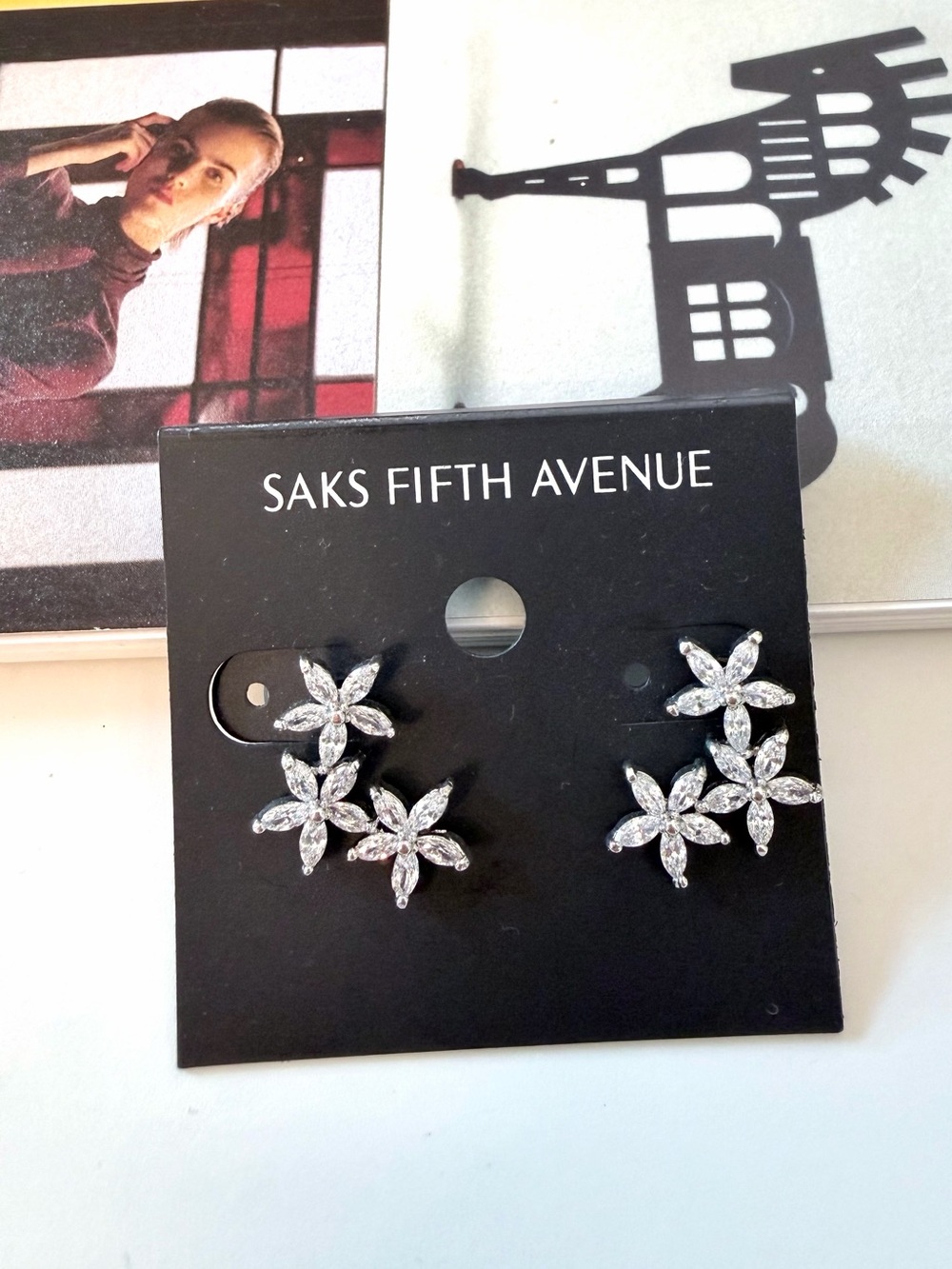 Saks Fifth Avenue Silver-Toned Cubic Zirconia Flower Cluster Earrings
